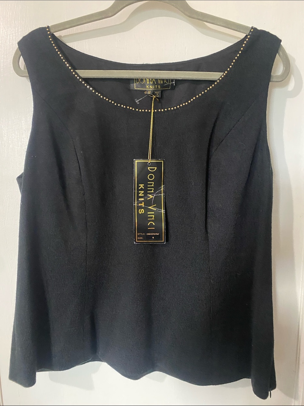 Black Stud-Trim Knit Camisole Top